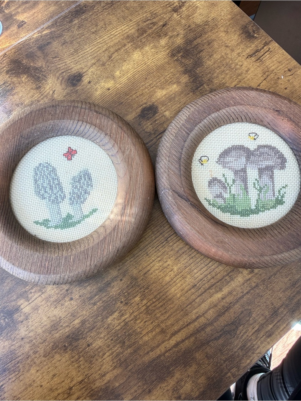 Vintage cross stitch mushroom framed decor